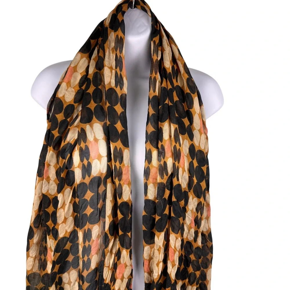 Vismaya Anthropologie Sarong‎ Scarf Rayon Black Brown Beige Dot Print 72